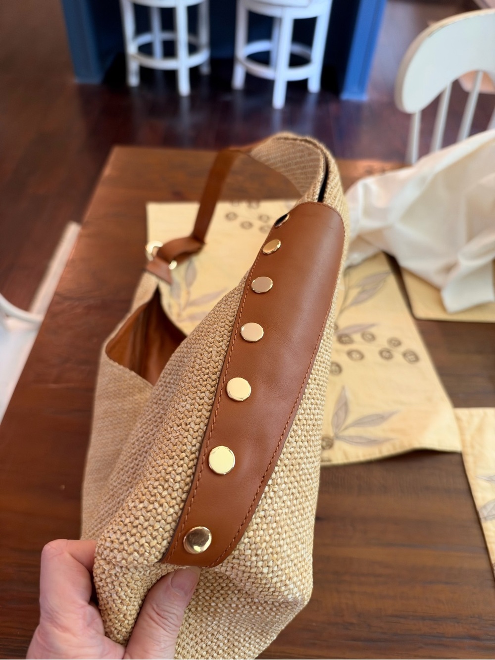 Hammitt Woven Straw Shoulder Bag in Tan with Brown Leather Trim - Picture 4 of 11